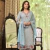 pure cotton resham embroidered suit set with mul cotton dupatta