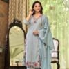 pure cotton resham embroidered suit set with mul cotton dupatta