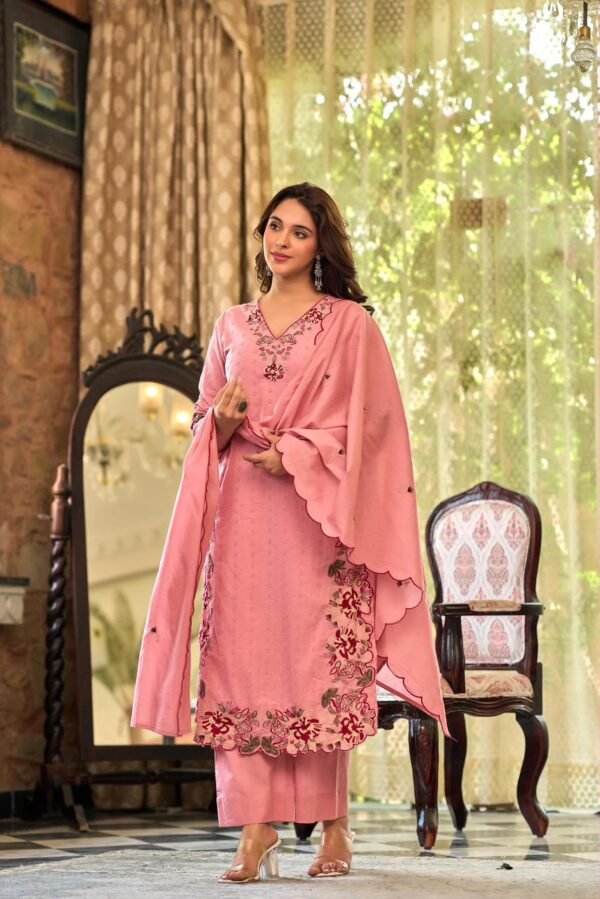 pure cotton resham embroidered suit set with mul cotton dupatta