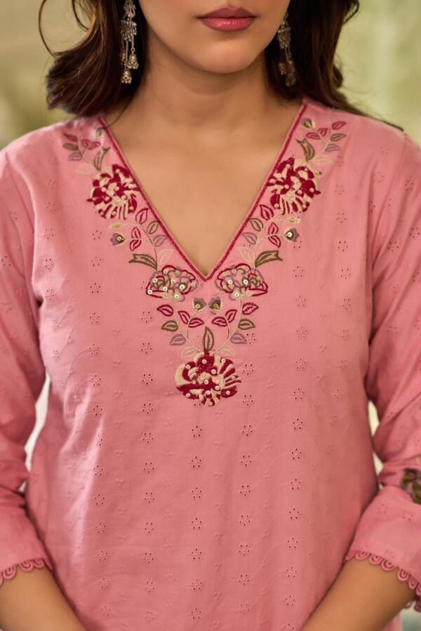 pure cotton resham embroidered suit set with mul cotton dupatta