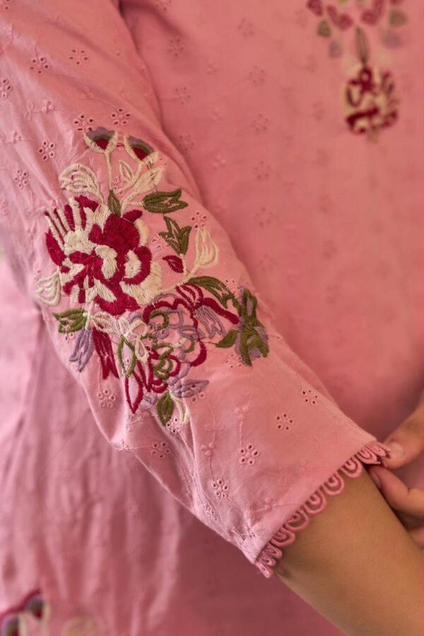 pure cotton resham embroidered suit set with mul cotton dupatta