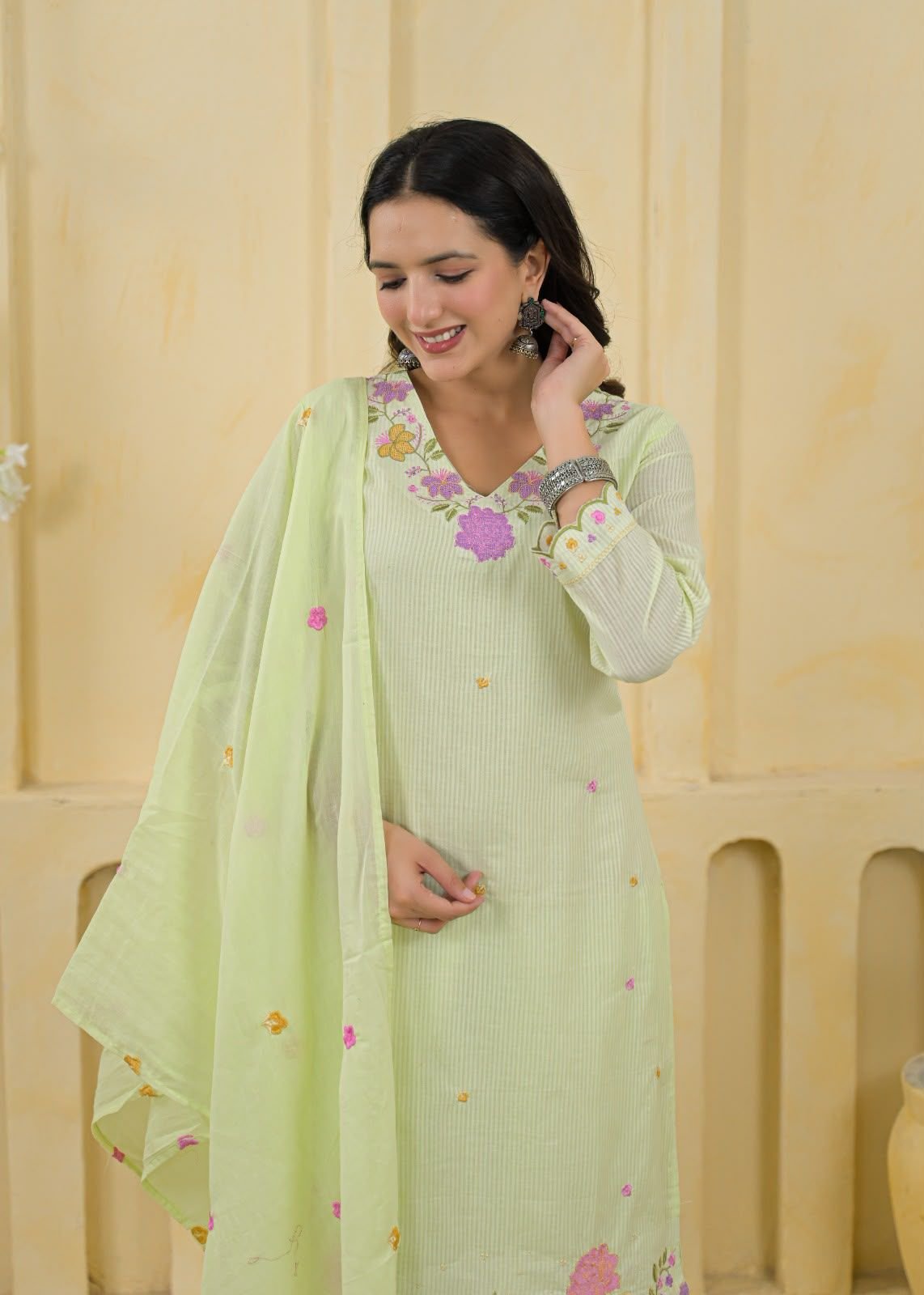 pure mul cotton straight suit with cross stitch embroidery