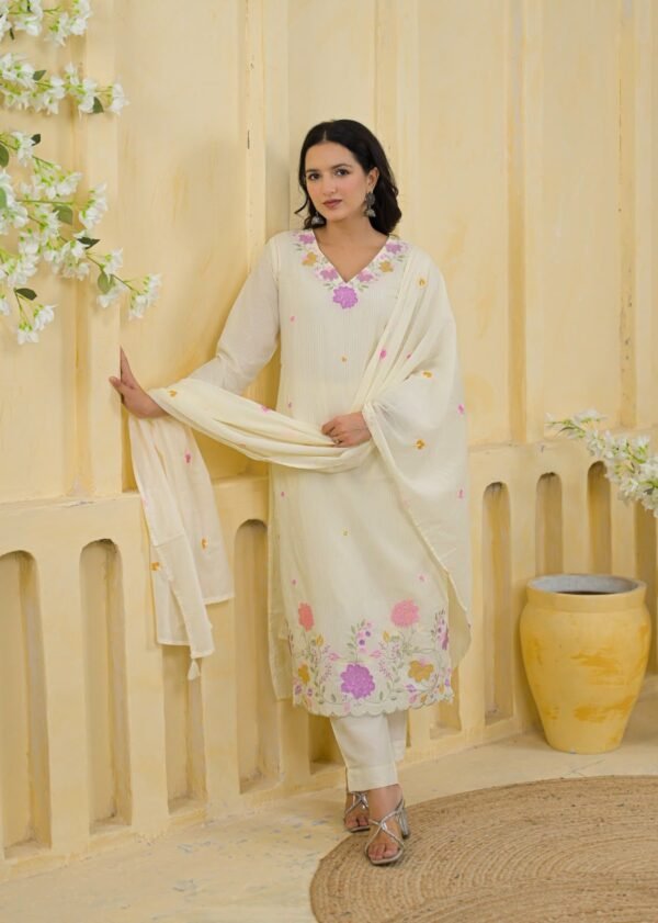 pure mul cotton straight suit with cross stitch embroidery