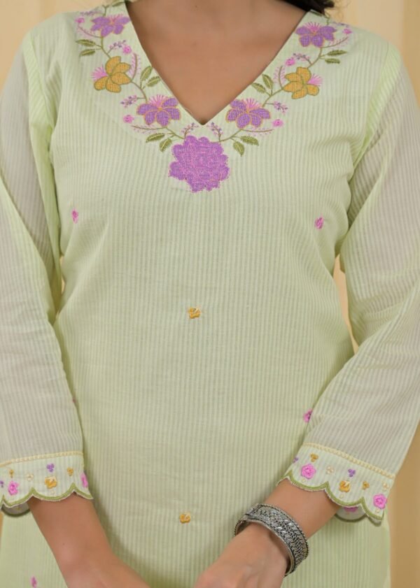 pure mul cotton straight suit with cross stitch embroidery