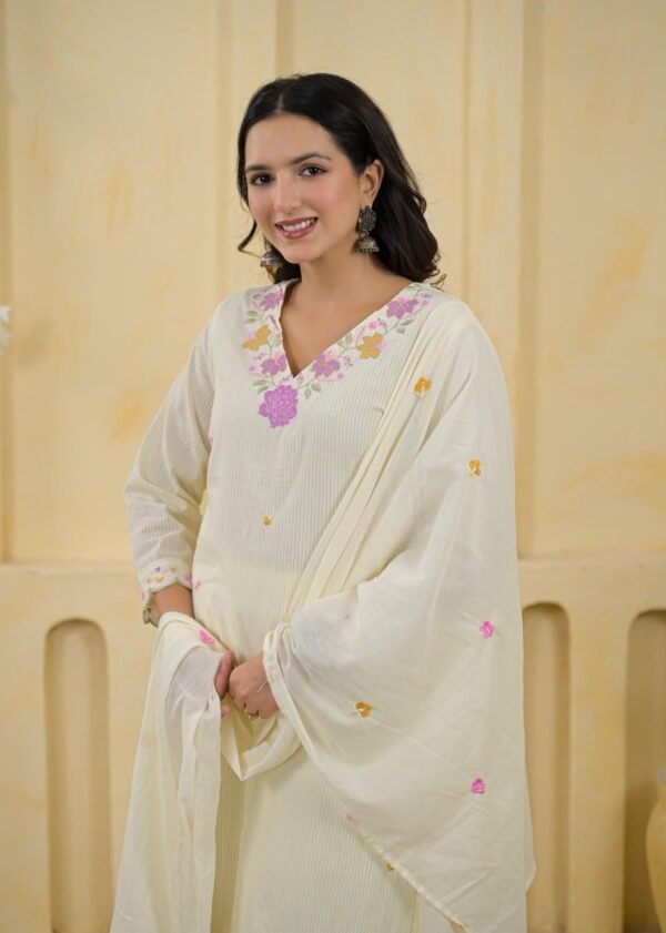 pure mul cotton straight suit with cross stitch embroidery