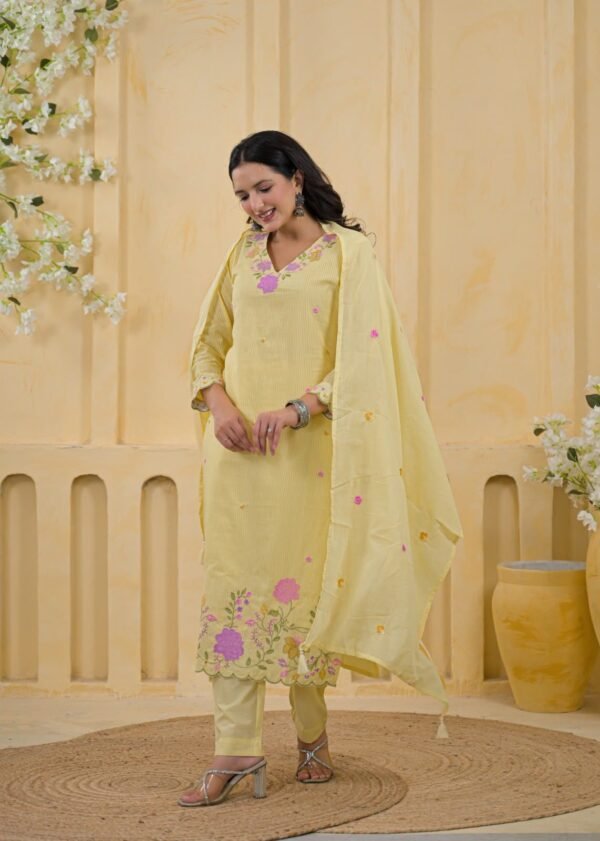 pure mul cotton straight suit with cross stitch embroidery