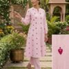 mul cotton a line kurta set with embroidery