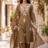 pure cotton embroidered straight suit with scalloped dupatta