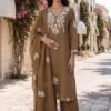pure cotton embroidered straight suit with scalloped dupatta